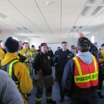 An IMT Operations Section Chief addresses a group of firefighters at wildland fire exercise in Truro