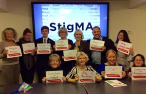 County Commissioner Sheila Lyons and RSAC members take a stand to reduce the stigma of opioid addiction.