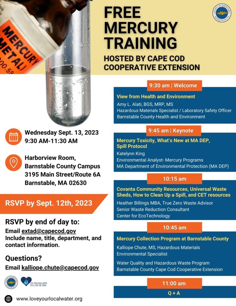 FREE Mercury Training event offered by Cape Cod Cooperative Extension's Hazardous Materials program.
