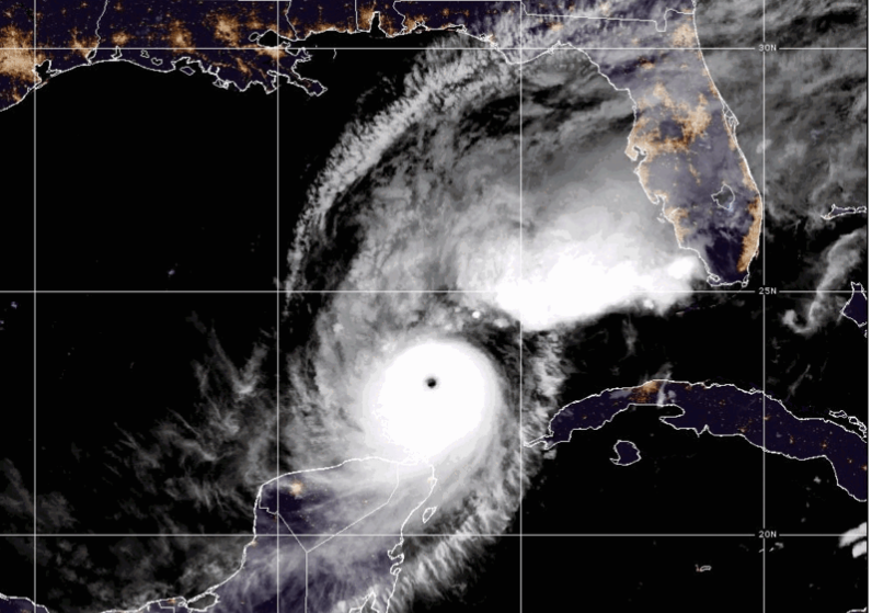 NOAA Satellite image of Hurricane Milton as it approaches the Florida coast early Wednesday morning.