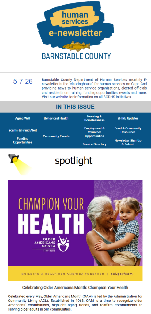 Barnstable County Human Services E-Newsletter Highlights Resources ...