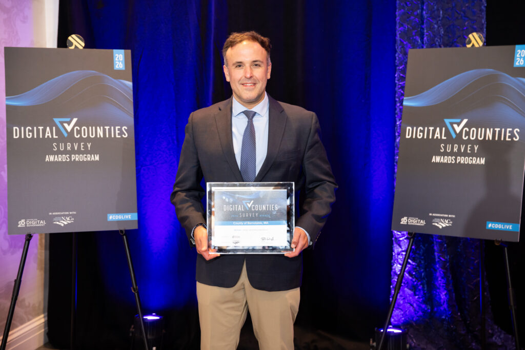 Barnstable County Information Technology Director Bill Traverse holds the County’s 2026 Digital Counties Survey award recognizing Barnstable County’s third-place national ranking.